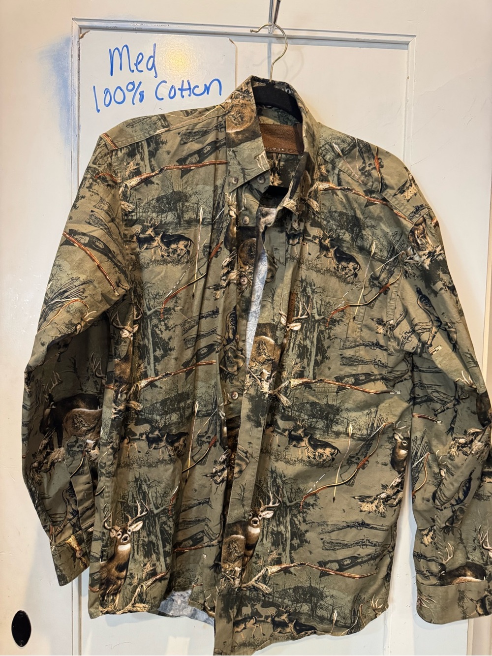 100% Cotton Men's Button-Down Shirt in Olive Camo